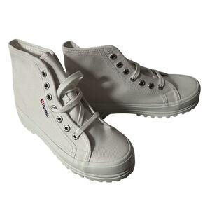 NEW Superga Unisex White Canvas Lace Up High-Top Sneaker Boots-Men 4.5-Women 6
